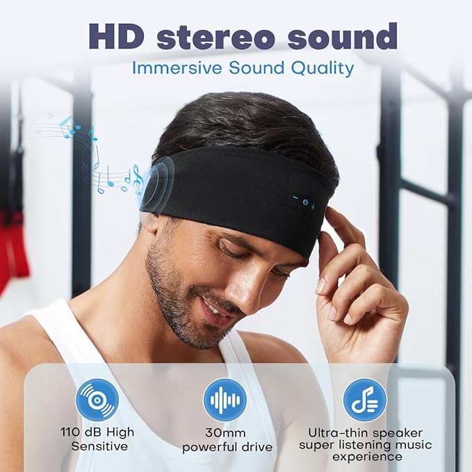 Sleep Headphones Bluetooth Headband for Side Sleeper 2 Pack, 17H Playtime, Wireless Headband Headphones with HD Stereo Speakers for Workout,Running,Yoga, Ideal Gifts for Men, Women, Teens, Black × 2
