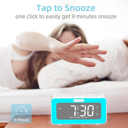 Cooluck Digital Alarm Clock for Bedrooms, Loud Dual Alarm for Heavy Sleepers, Large Display Desk Clock with 7 LED Night Lights, Nature Sounds, for Adults, Teens, Home or Office (White)