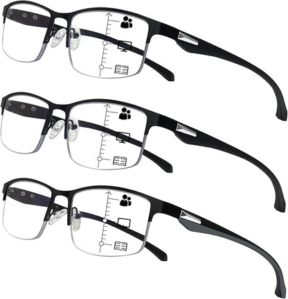 CLASAGA Progressive Multifocus Reading Glasses for Men,Lightweight Metal Half Frame Blue Light Blocking Computer Readers