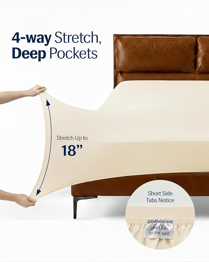 REST® Evercool®+ Cooling Sheet Set, Cali King Size, Snow Ivory, Breathable Bed Sheets for Hot Sleeper and Night Sweats, with Pillowcases, with Ionic+ Self-Cleaning Silver Yarn for Sensitive Skin, 4PCS