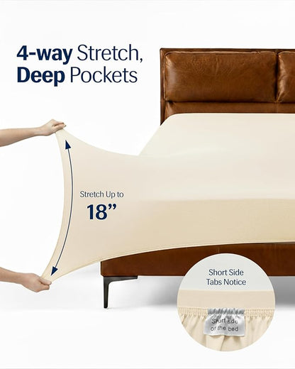 REST® Evercool®+ Cooling Sheet Set, Full Size, Snow Ivory, Breathable Bed Sheets for Hot Sleeper and Night Sweats, with Pillowcases, with Ionic+ Self-Cleaning Silver Yarn for Sensitive Skin, 4PCS