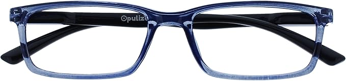 OPULIZE SEE Reading Glasses with Blue Light Blocking for Women and Men, Narrow Frame, Spring Hinges, Computer Gaming Glasses, Blue Black Arm +2.5 (Pack of 1)