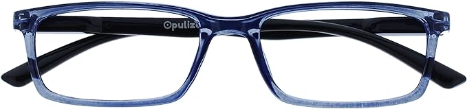 OPULIZE SEE Reading Glasses with Blue Light Blocking for Women and Men, Narrow Frame, Spring Hinges, Computer Gaming Glasses, Blue Black Arm +1.5 (Pack of 1)
