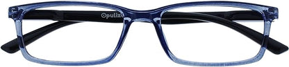 OPULIZE SEE Reading Glasses with Blue Light Blocking for Women and Men, Narrow Frame, Spring Hinges, Computer Gaming Glasses, Blue Black Arm +1.5 (Pack of 1)