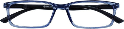 OPULIZE SEE Reading Glasses with Blue Light Blocking for Women and Men, Narrow Frame, Spring Hinges, Computer Gaming Glasses, Blue Black Arm +3.5 (Pack of 1)