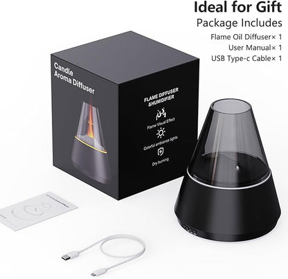 Flame Essential Oil Diffuser, Upgrade 7 Colour Lights Aromatherapy Diffuser, Oil Diffuser, Air Humidifier, Aroma Diffusers for Home, Bedroom, Office, Yoga, Timer & Waterless Auto Off