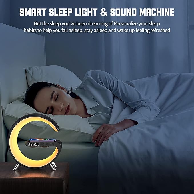 2026 New Wireless Speaker Charger, Smart Alarm Clock LED Table Lamp Bluetooth Speaker Atmosphere Bedside Light with Wireless Charging Station,Alarm Clock Music Lit Lamp Christmas Gift