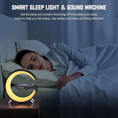 2026 New Wireless Speaker Charger, Smart Alarm Clock LED Table Lamp Bluetooth Speaker Atmosphere Bedside Light with Wireless Charging Station,Alarm Clock Music Lit Lamp Christmas Gift