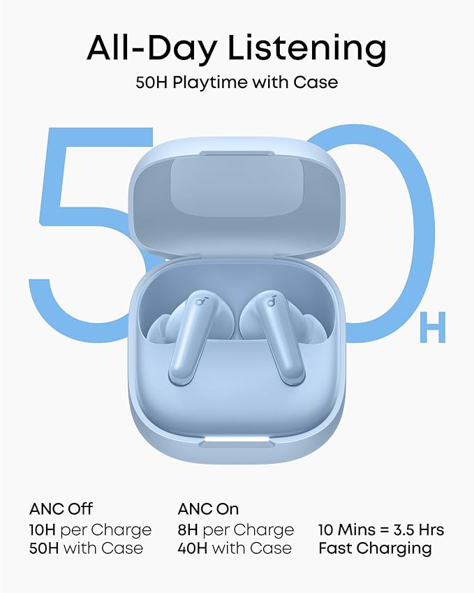 Soundcore P31i by Anker, Real-Time Adaptive Noise Cancelling, Hi-Res Sound, Translation Earbuds, 50H Playtime, Wireless Earbuds, Bluetooth Earphones, Spatial Audio, Fast Charging, IP55