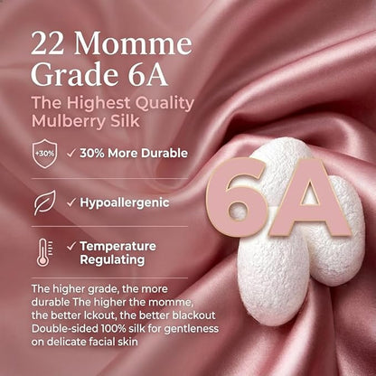 MATASSE 100% Mulberry Silk Sleep Mask 22 Momme Grade 6A - 3D Contoured Eye Mask for Sleeping, 14mm Deep Eye Cups, Total Blackout Blindfold for Women Men, Adjustable Strap, Side Sleeper (Pink)