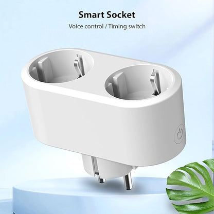 Smart Socket Dual Socket, Smart Power Timer Plug, Smart Sharing 16A WiFi Plug with Voice Control Timer Current Meter Power Off Memory Function for Home, Compatible with Zigbee/BLEmesh/TY APP