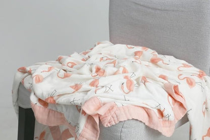 Little Jump Flamingo Baby Blanket - Silky Soft and Breathable Muslin Blankets Baby Girl Quilts- Large 47" x 47" - 2 Layers Toddler Bed Blanket (Flamingo)