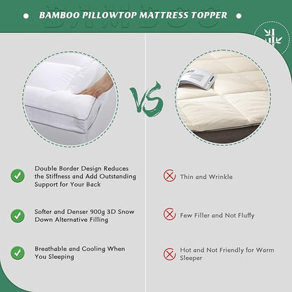 GRT Pillowtop Mattress Topper Twin XL Size, Rayon from Bamboo Mattress Cover Padded with 900gsm 3D Snow Down Alternative Filling, Extra Thick Mattress Pad Twin XL for Back Pain