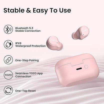 TOZO NC9 Hybrid Active Noise Cancelling Wireless Earbuds, 6 Mics ENC Clear Call, IPX8 Waterproof, in Ear Bluetooth 5.3 Headphones Stereo Bass Ear Buds 60H Playtime with LED Display 32 EQs via APP