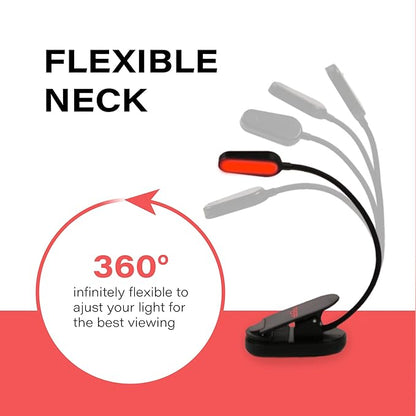 Hooga Red Book Light, Clip On 625nm LED Light for Reading in Bed, No Blue Light, Eye Care, Gift for Students, Kids, Travel, Nursing, Studying