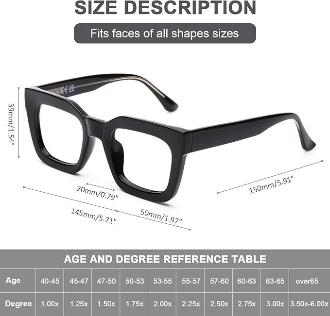 AQWANO Stylish Oversized Reading Glasses for Women Fashion Designer Readers Blue Light Square Computer Glasses