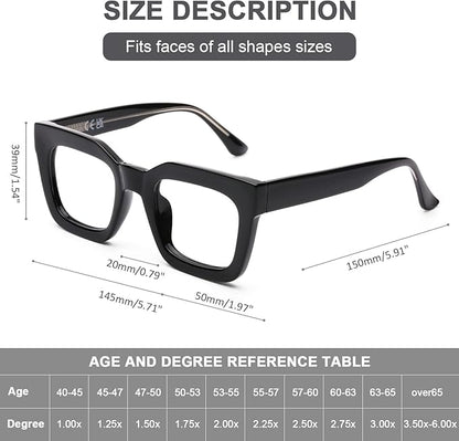 AQWANO Stylish Oversized Reading Glasses for Women Fashion Designer Readers Blue Light Square Computer Glasses