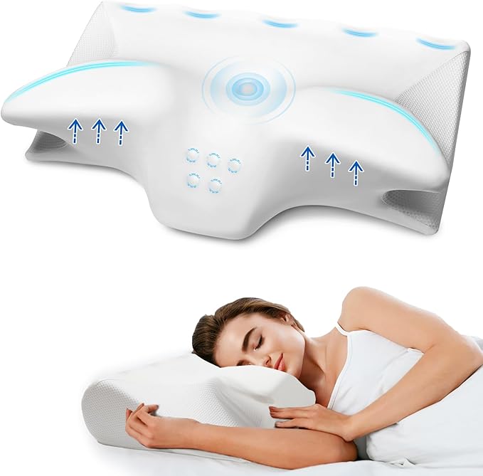 Cervical Pillow for Neck Pain Relief, Cooling Contour Memory Foam Pillows Support Odorless Ergonomic Neck Pillow Adjustable Orthopedic Bed Pillow for Side Back Stomach Sleeper with Pillowcase,White