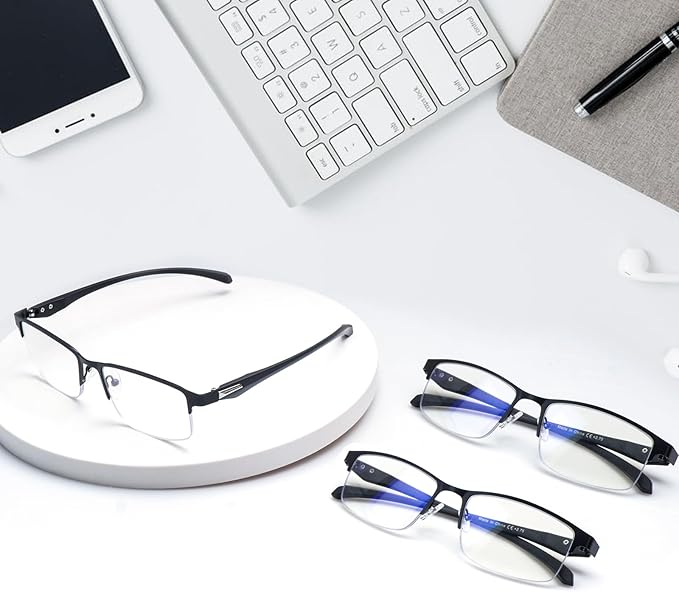 CLASAGA Progressive Multifocus Reading Glasses for Men,Lightweight Metal Half Frame Blue Light Blocking Computer Readers