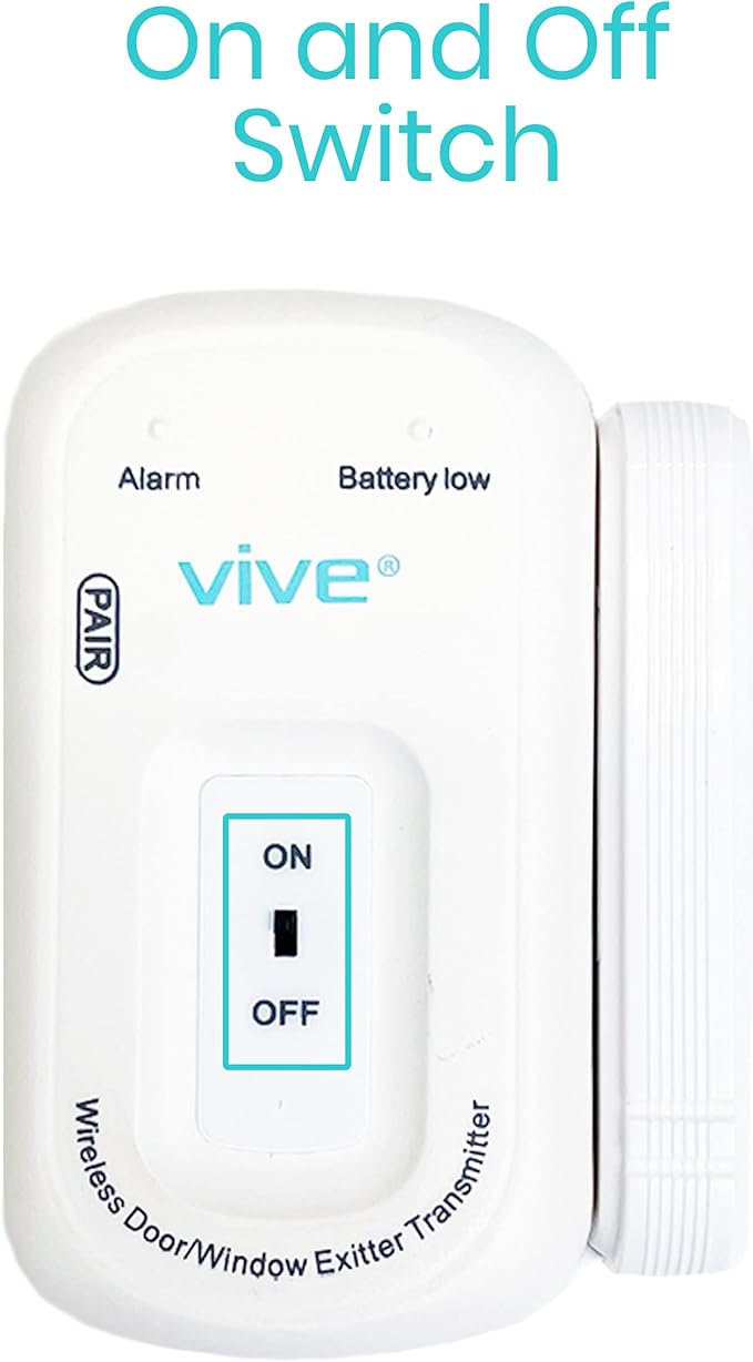 Vive Door and Window Alarm - Wireless Sensor Operated Kit for Elderly Dementia Patient Safety - Automatic Motion Health Alert System - Adhesive Strip and Battery Included - for Health Care, Caretakers