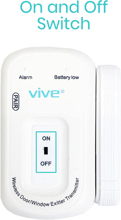 Vive Door and Window Alarm - Wireless Sensor Operated Kit for Elderly Dementia Patient Safety - Automatic Motion Health Alert System - Adhesive Strip and Battery Included - for Health Care, Caretakers