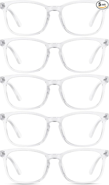 Blue Light Glasses for Woman Men | 99% Blue Light Blocking Glasses for Computer Gaming TV Phone Screen Square Frame | Anti Eyestrain & UV Glare Protection - 5 Pair