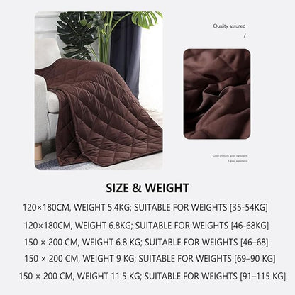 Weighted Blanket for Adults, Single Double Heavy Blanket with Fibre Fabric Premium Glass Bead All-Season Even Weight Distribution for Bed Sofa Khaki 150x200cm 9kg