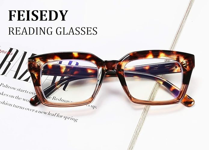 FEISEDY Retro Square Blue Light Blocking Reading Glasses Anti Glare Digital Eyestrain Reader B2479
