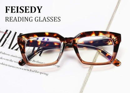 FEISEDY Retro Square Blue Light Blocking Reading Glasses Anti Glare Digital Eyestrain Reader B2479