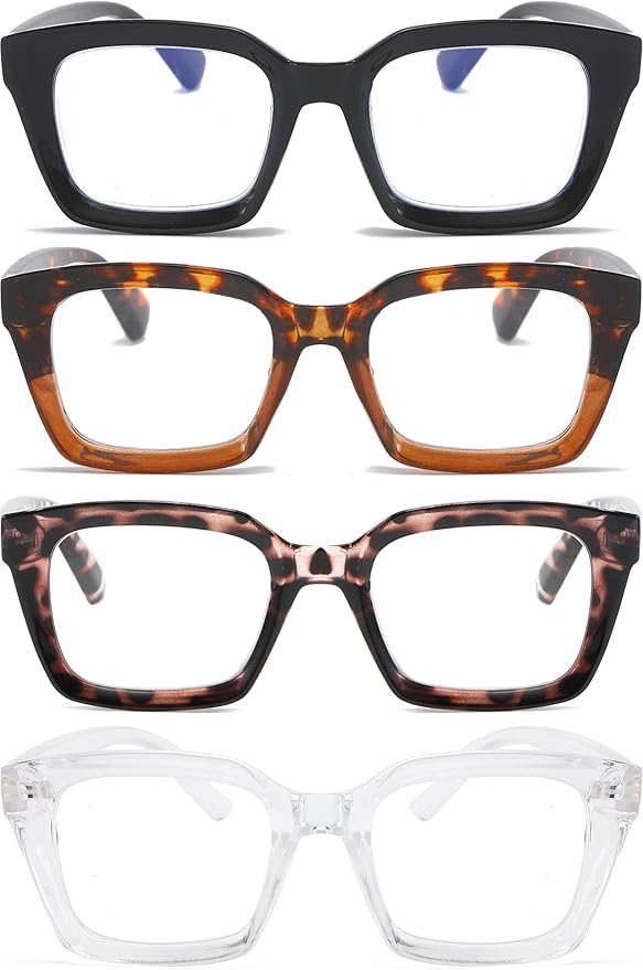 REAVEE 4 Pack Oprah Style Oversized Reading Glasses for Women Men Blue Light Blocking, Ladies Retro Stylish Square Large Computer Readers 3.5x