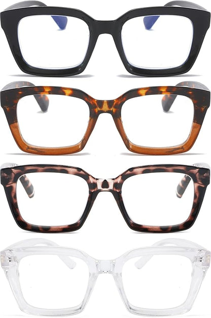 REAVEE 4 Pack Oprah Style Oversized Reading Glasses for Women Men Blue Light Blocking, Ladies Retro Stylish Square Large Computer Readers 2.75x