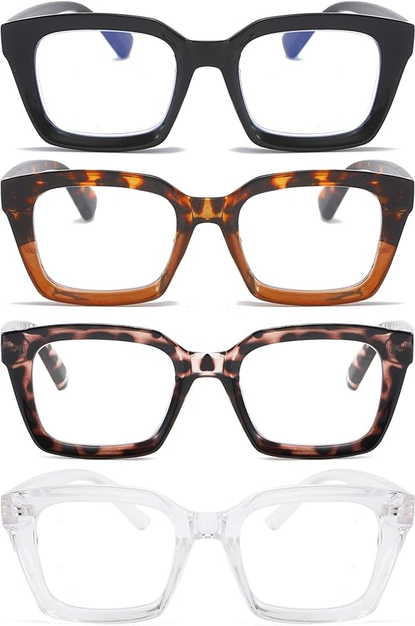 REAVEE 4 Pack Oprah Style Oversized Reading Glasses for Women Men Blue Light Blocking, Ladies Retro Stylish Square Large Computer Readers 2.0x