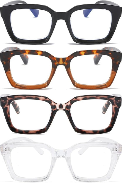REAVEE 4 Pack Oprah Style Oversized Reading Glasses for Women Men Blue Light Blocking, Ladies Retro Stylish Square Large Computer Readers 2.25x