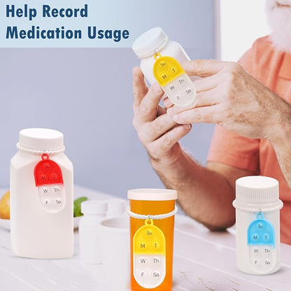 6 Pack Medication Pill Tracker Pill Reminder with Ties Reusable Daily Pill Tracker Portable Pill Bottle Tracker with Button 7 Day Memory Aid Medication Dose for Bottles The Elderly