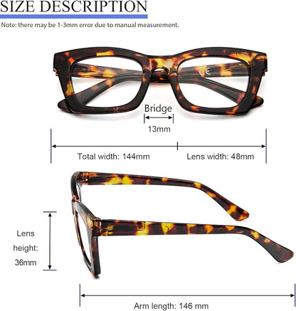 REAVEE Oprah Style Reading Glasses for Women, Blue Light Blocking Stylish Oversized Computer Readers Spring Hinge