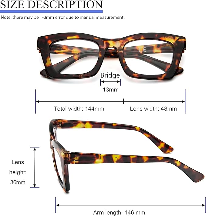 REAVEE Oprah Style Reading Glasses for Women, Blue Light Blocking Stylish Oversized Computer Readers Spring Hinge