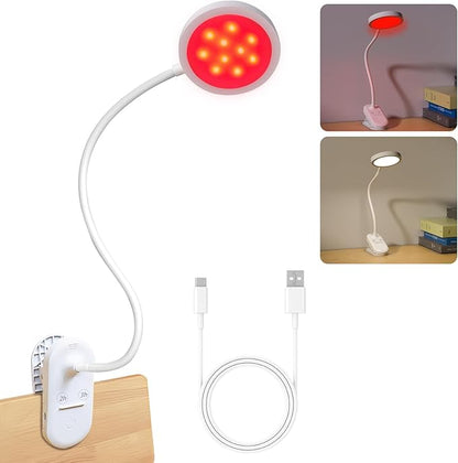 Red Light Therapy Lamp for Sleep, 625nm Sleep Aid Lamp with Dual-Mode, LED Happy Lamp 4500K, Rechargeable Clip on Red Night Light with Timer & Dimmable for Bedroom/Reading/Deep Relaxation