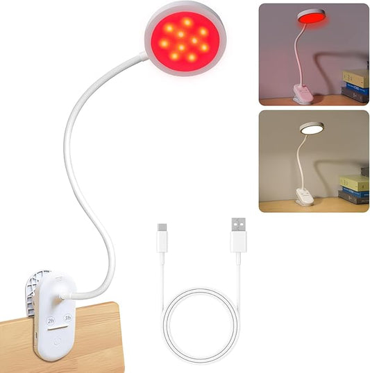 Red Light Therapy Lamp for Sleep, 625nm Sleep Aid Lamp with Dual-Mode, LED Happy Lamp 4500K, Rechargeable Clip on Red Night Light with Timer & Dimmable for Bedroom/Reading/Deep Relaxation