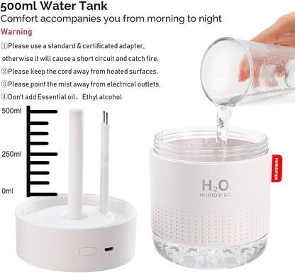 MOVTIP Portable Mini Humidifier, 500ml Small Cool Mist Humidifier, USB Personal Desktop Humidifier for Baby Bedroom Travel Office Home, Auto Shut-Off, 2 Mist Modes, Super Quiet (10PCS Cotton Stick)
