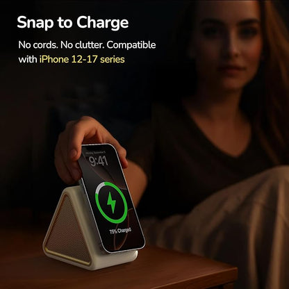 Housbay Sound Machine with Magnetic Wireless Charger for iPhone, 2-in-1 Design for Clutter-Free Nightstand, Dual-Speaker Stereo Sound for Sleeping - Cream