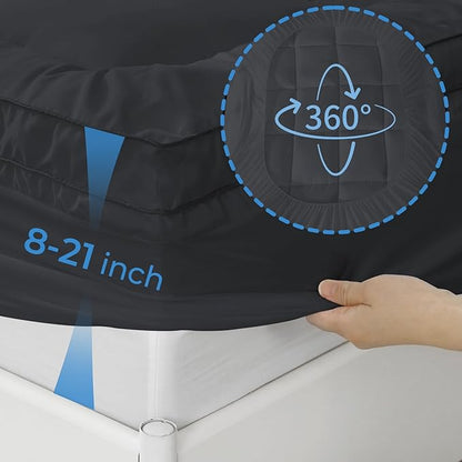 YUGYVOB Queen Mattress Topper - 800GSM Extra Thick Cooling & Breathable Mattress Pad with Deep Pocket 8"-21" & Soft Down Alternative Filling, Grey