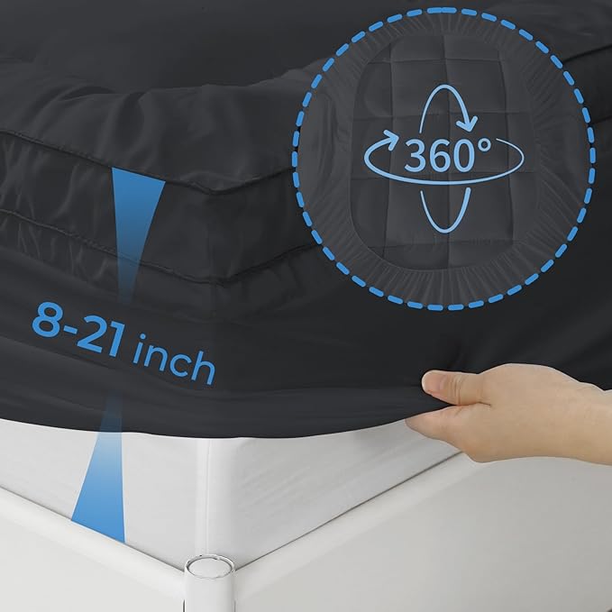 YUGYVOB California King Mattress Topper - 800GSM Extra Thick Cooling & Breathable Mattress Pad with Deep Pocket 8"-21" & Soft Down Alternative Filling, Grey