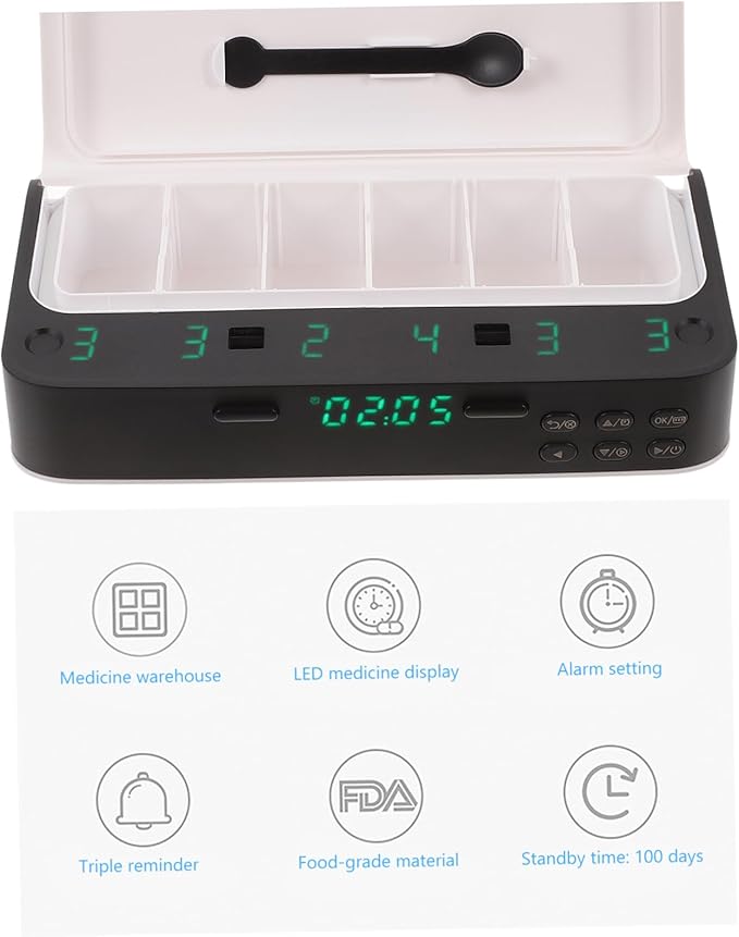 FRCOLOR 1pc Pill Organizer Alarm Design for Medication Reminder Portable Travel Medicine Storage for Seniors Food-Grade Material