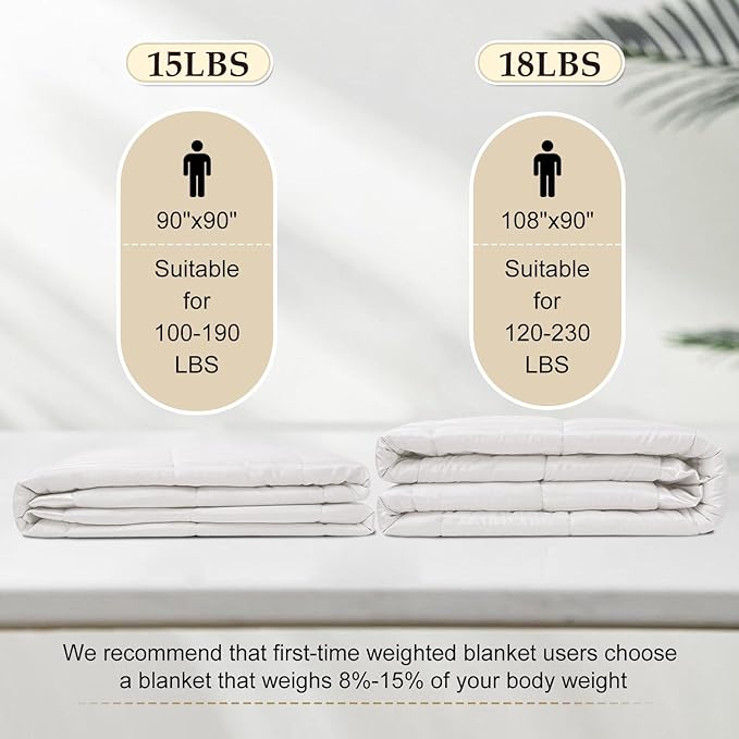 downluxe Weighted Blanket King Size, 18 lb Weighted Blanket with Glass Beads for All Season, Machine Washable Heavy Blanket (Ivory, 108 X 90 Inch)