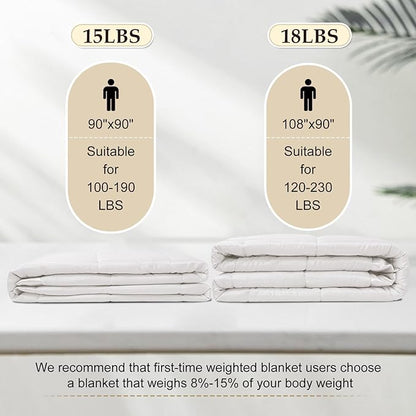 downluxe Weighted Blanket King Size, 18 lb Weighted Blanket with Glass Beads for All Season, Machine Washable Heavy Blanket (Ivory, 108 X 90 Inch)