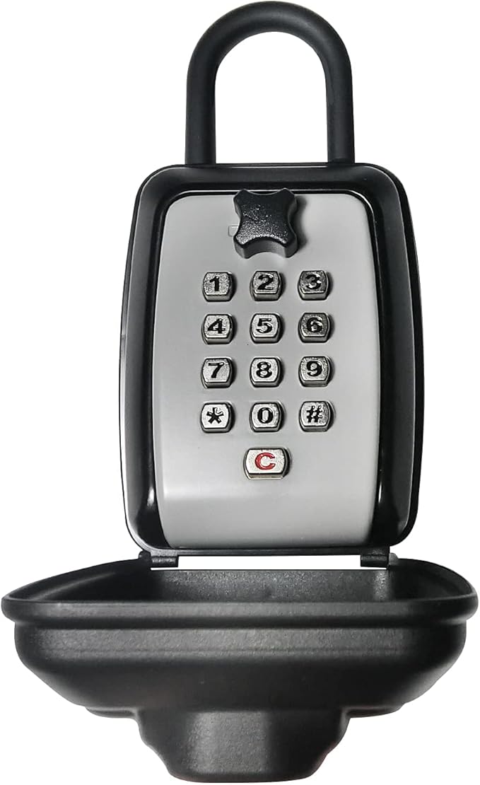 Push Button Lock Box,Outdoor Wall Mounted Key Storage Box with 10-Digit Keyboard Resettable Code,Protective Shell for Outside Weatherproof,Large Capacity,for Home,Outdoor,With Shackle