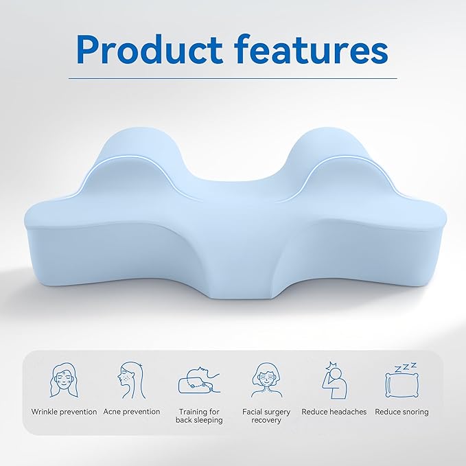AM AEROMAX Back Sleep Training Pillow Standard Size – Ergonomic Memory Foam for Back Sleepers, Improves Posture, Reduces Neck & Shoulder Pain, Breathable Washable Blue Cover