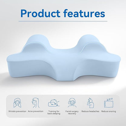 AM AEROMAX Back Sleep Training Pillow Standard Size – Ergonomic Memory Foam for Back Sleepers, Improves Posture, Reduces Neck & Shoulder Pain, Breathable Washable Blue Cover