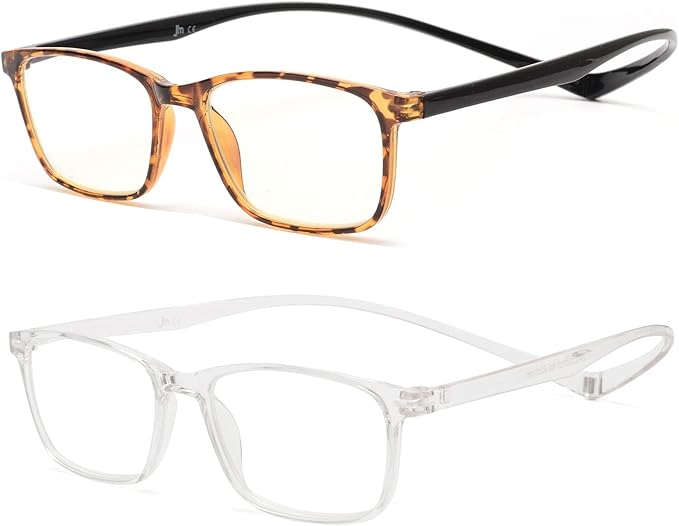 JM 2 Pack Magnetic Reading Glasses for Men Women, Hang Neck Blue Light Blocking Computer Readers Tortoise & Clear +2.75