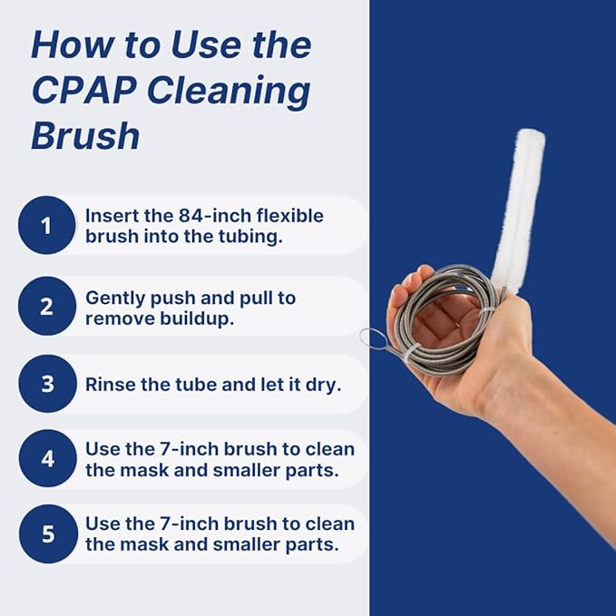 Snugell CPAP Tube Cleaning Brush Set – 84-Inch Flexible Cleaner for Tube Interiors & 7-Inch Brush for Masks – Designed for 22mm Tubing – Effectively Removes Build-Up for Clean CPAP Equipment